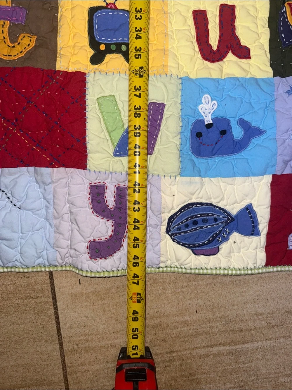 Pottery Barn Kids Patchwork ABC Baby Quilt Reverse Gingham 36
